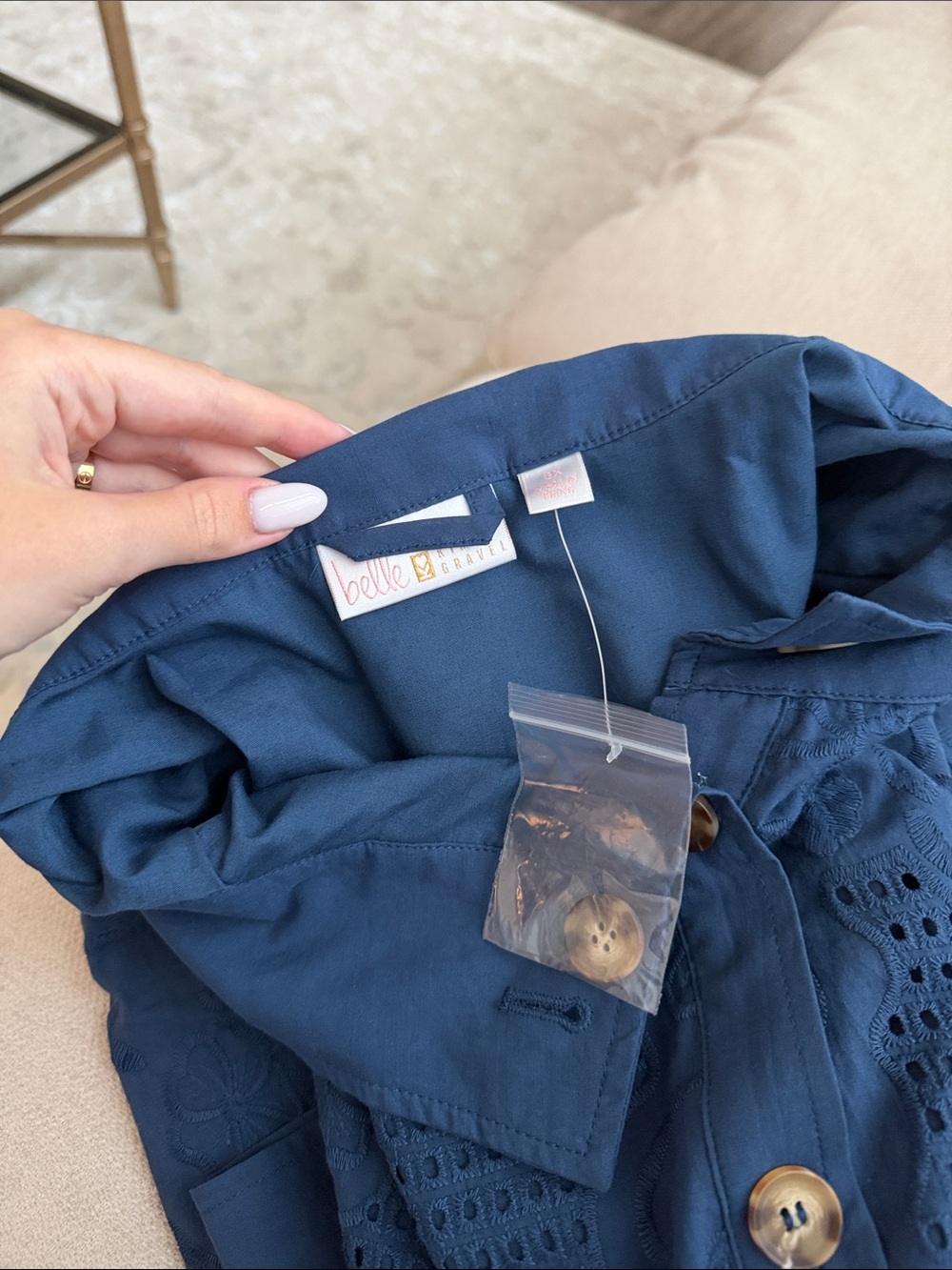 belle sky Blue Eyelet Button Front Jacket - Picture 2 of 2